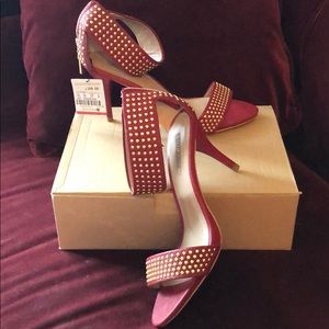 ZARA red leather studded ankle zipper strap sandal